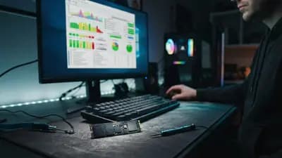 Tela de software CrystalDiskInfo exibindo informações técnicas e saúde de um disco SSD NVMe em computador
