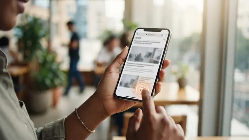 Interface do navegador mostrando botão de marcação de fonte favorita em página de notícias em um smartphone