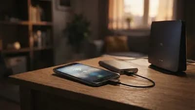 Smartphone Android antigo sobre uma mesa sendo configurado como repetidor Wi-Fi próximo a um roteador moderno
