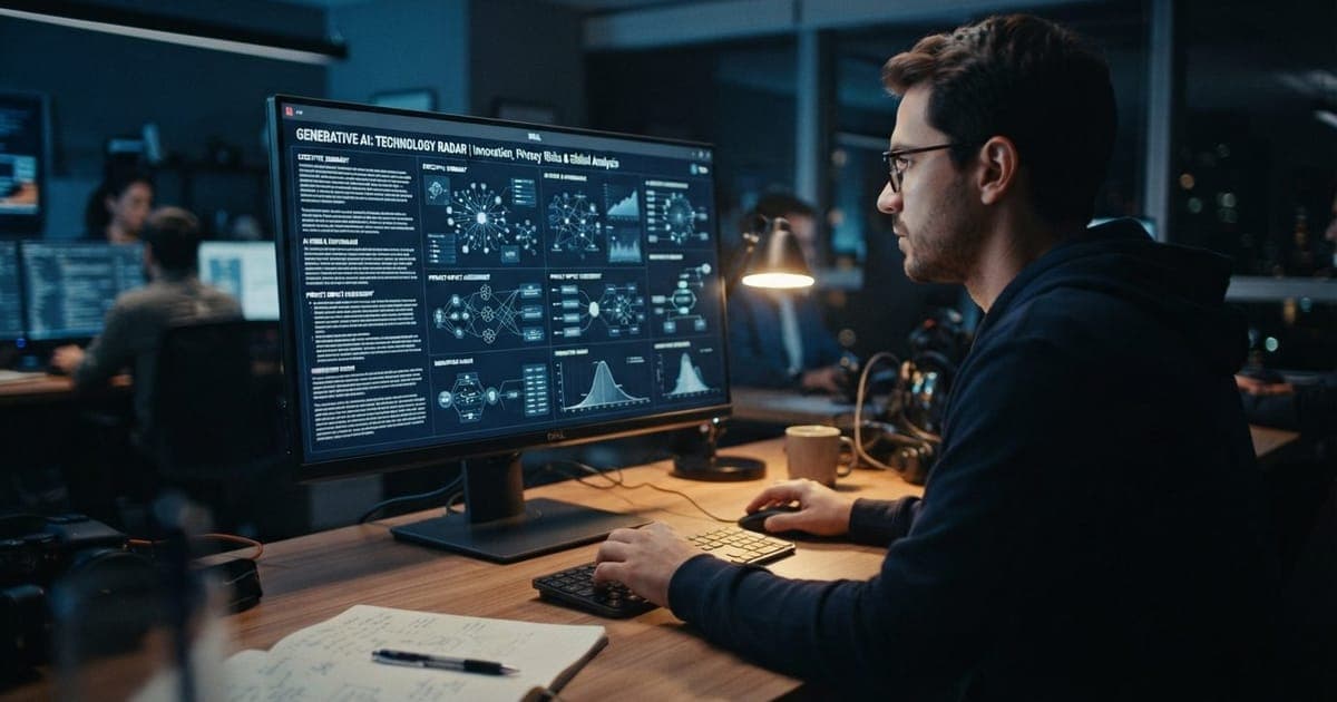 Tela de computador exibindo um relatório técnico sobre inteligência artificial com gráficos e textos em inglês