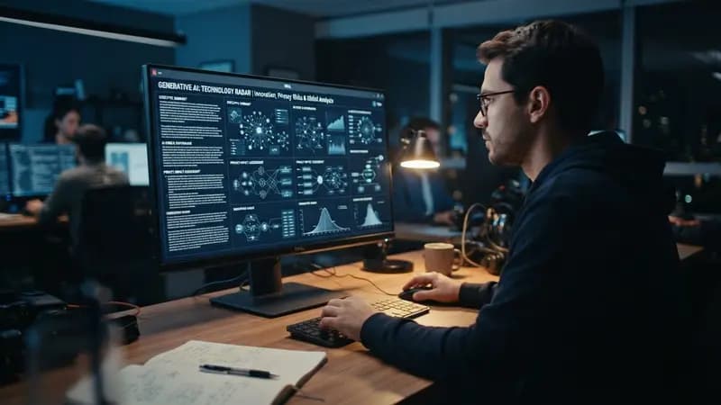 Tela de computador exibindo um relatório técnico sobre inteligência artificial com gráficos e textos em inglês