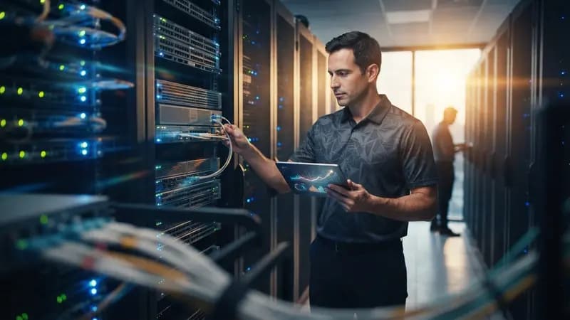 Ilustração editorial sobre Cisco cresce 15% impulsionada por encomendas de IA