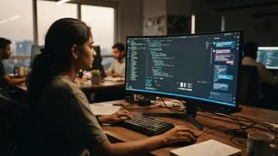 Interface de computador mostrando código de programação em ambiente de desenvolvimento com IA integrada na tela.