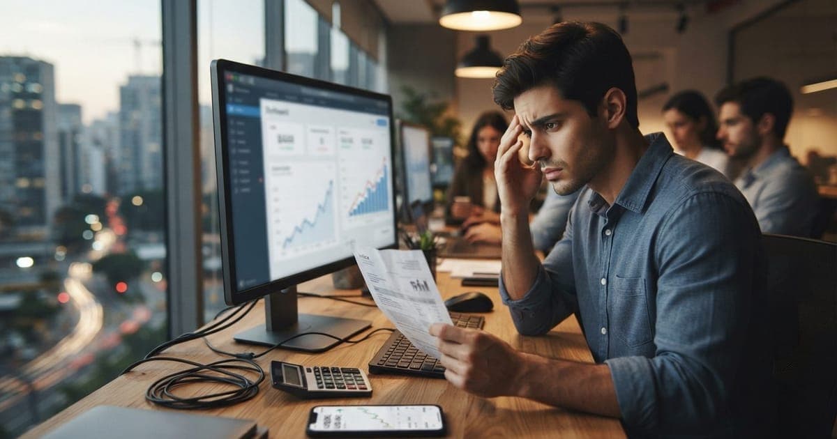Ilustração editorial sobre Como a variação do dólar encarece licenças de software para PMEs: Empresas brasileiras enfrentam alta nos custos de TI devido à…