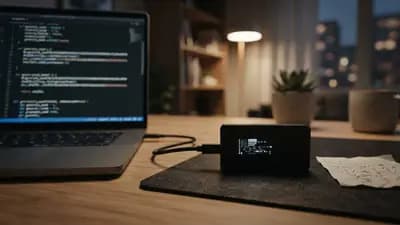 Dispositivo hardware wallet Coldcard sobre uma mesa de escritório ao lado de um computador com códigos de segurança