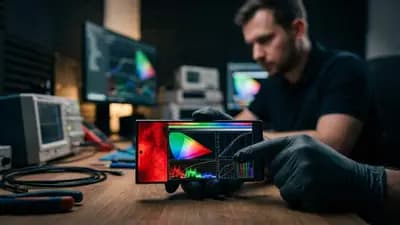 Tela do smartphone Samsung Galaxy S26 Ultra exibindo calibração de cores para remover mancha vermelha