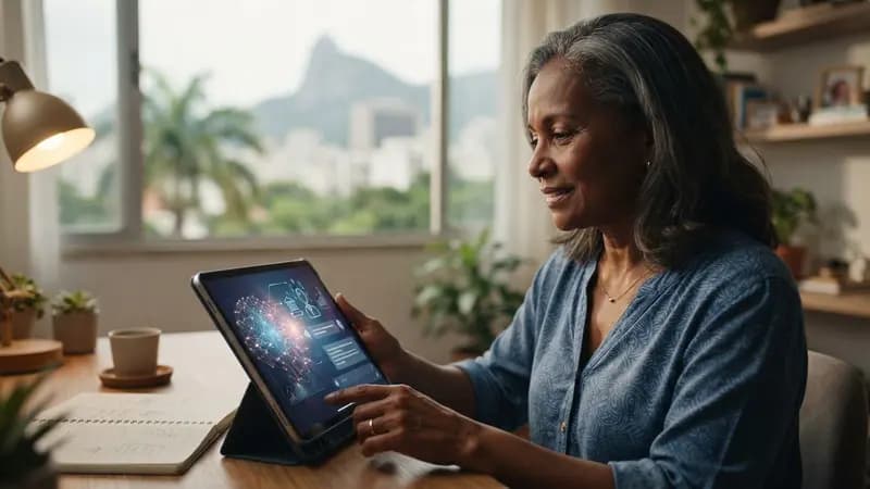 Ilustração editorial sobre IA para aposentadoria: Cada vez mais brasileiros recorrem a chatbots para planejamento de aposentadoria