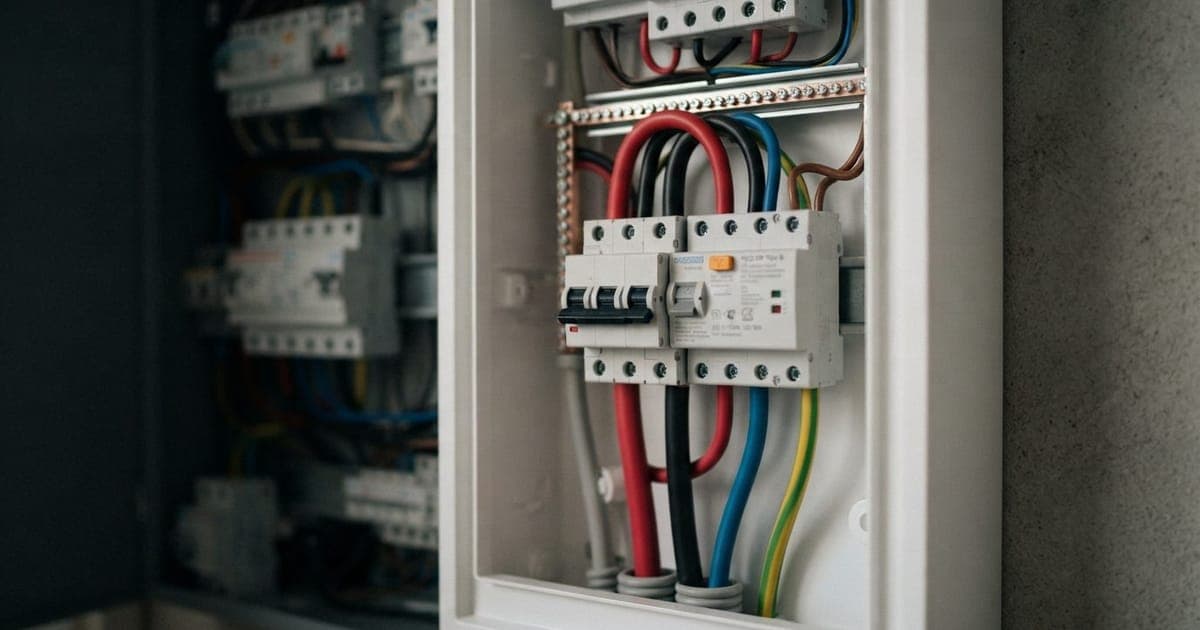 Close em quadro elétrico residencial com disjuntor exclusivo e cabos de 10mm para instalação de carregador wallbox