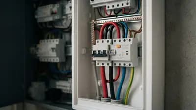 Close em quadro elétrico residencial com disjuntor exclusivo e cabos de 10mm para instalação de carregador wallbox