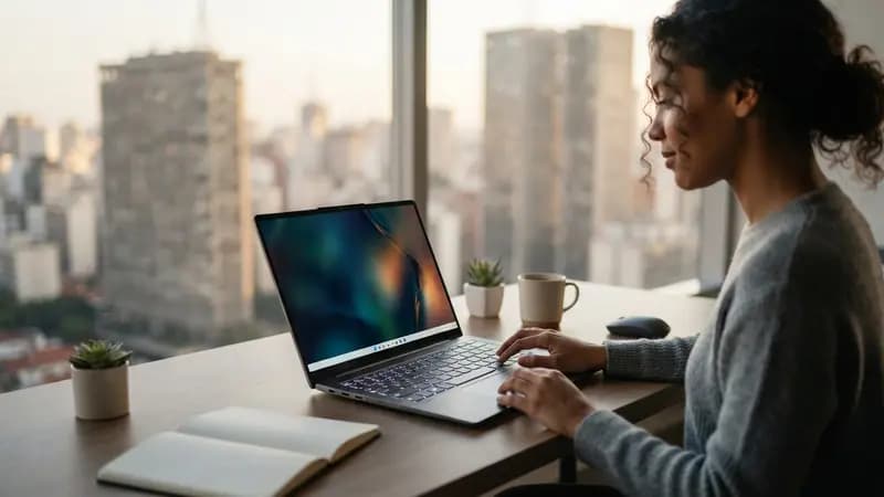 Ilustração editorial sobre Lenovo Yoga Slim 7i Aura