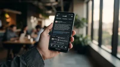 Close em interface do LinkedIn em um smartphone exibindo opção de denunciar postagem com ícone de inteligência artificial