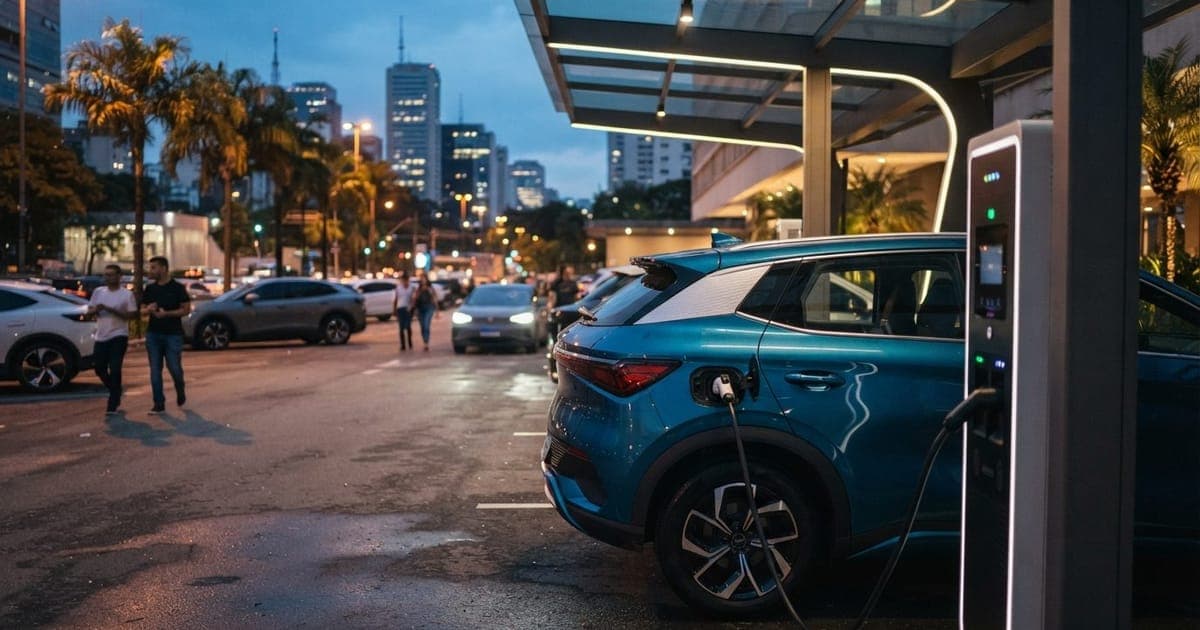 Ilustração editorial sobre Mercado Global de EVs Bate Recordes em 2026; Brasil Cresce 40%: Vendas de veículos elétricos ultrapassam 21 milhões de unidades…