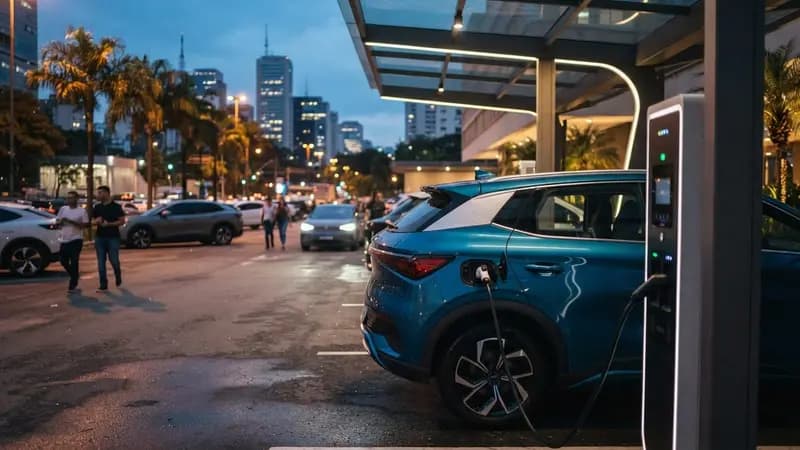 Ilustração editorial sobre Mercado Global de EVs Bate Recordes em 2026; Brasil Cresce 40%: Vendas de veículos elétricos ultrapassam 21 milhões de unidades…