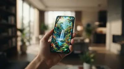 Mão segurando o smartphone Moto G Max exibindo sua tela AMOLED brilhante em um ambiente interno com iluminação suave ao fundo.