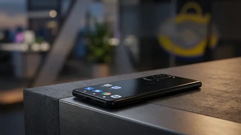 Smartphone Motorola Signature na cor preta exibindo a tela inicial do sistema operacional Android 1