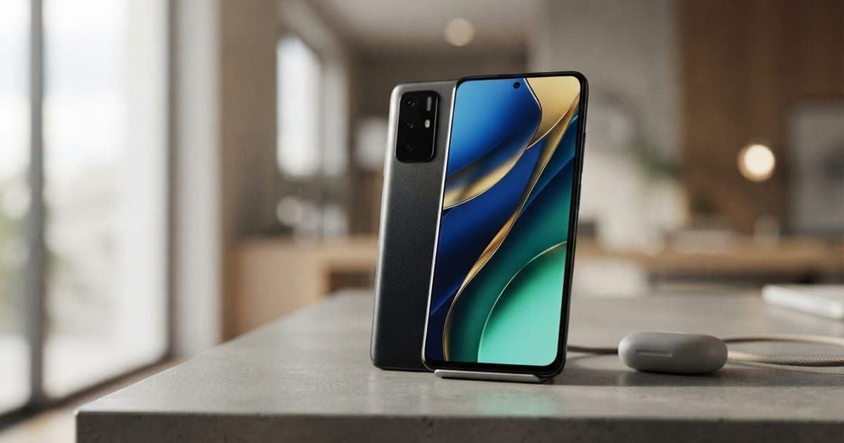 Smartphone Redmi A7 Pro exibido em plano frontal sobre fundo neutro, destacando o design moderno e a tela grande.