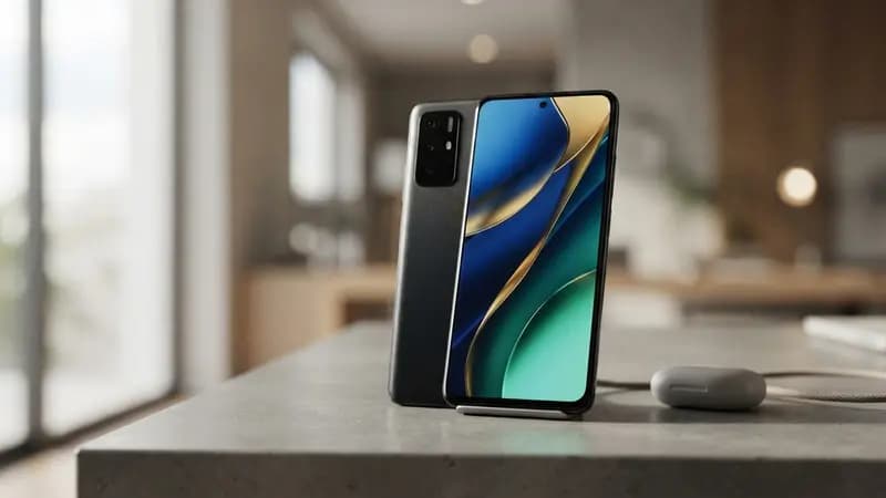 Smartphone Redmi A7 Pro exibido em plano frontal sobre fundo neutro, destacando o design moderno e a tela grande.
