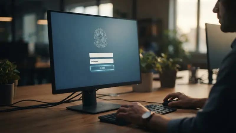 Interface digital do sistema SINIR em monitor mostrando campos de autenticação com o logo oficial do Gov.br
