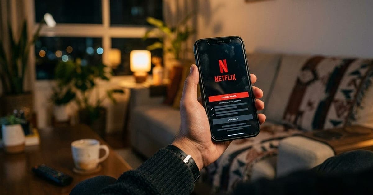 Logo de celular exibindo aplicativo do streaming, reforçando a indisponibilidade do teste gratuito da Netflix.