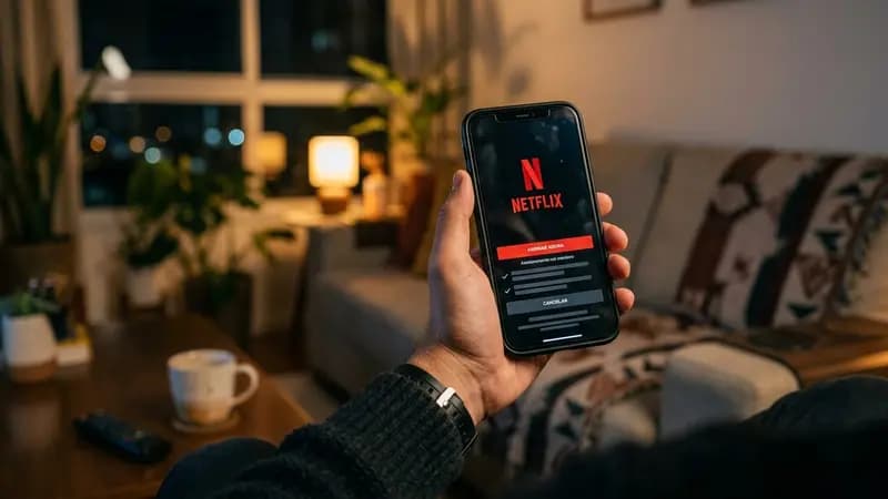 Logo de celular exibindo aplicativo do streaming, reforçando a indisponibilidade do teste gratuito da Netflix.